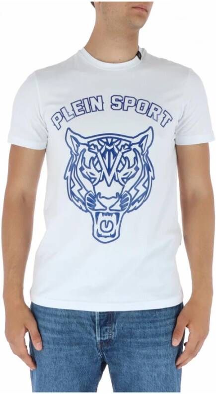 Plein Sport Witte Print Ronde Hals T-shirt White Heren