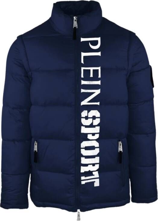 Plein Sport Blauwe Polyester Jas met Afneembare Mouwen Blauw Heren