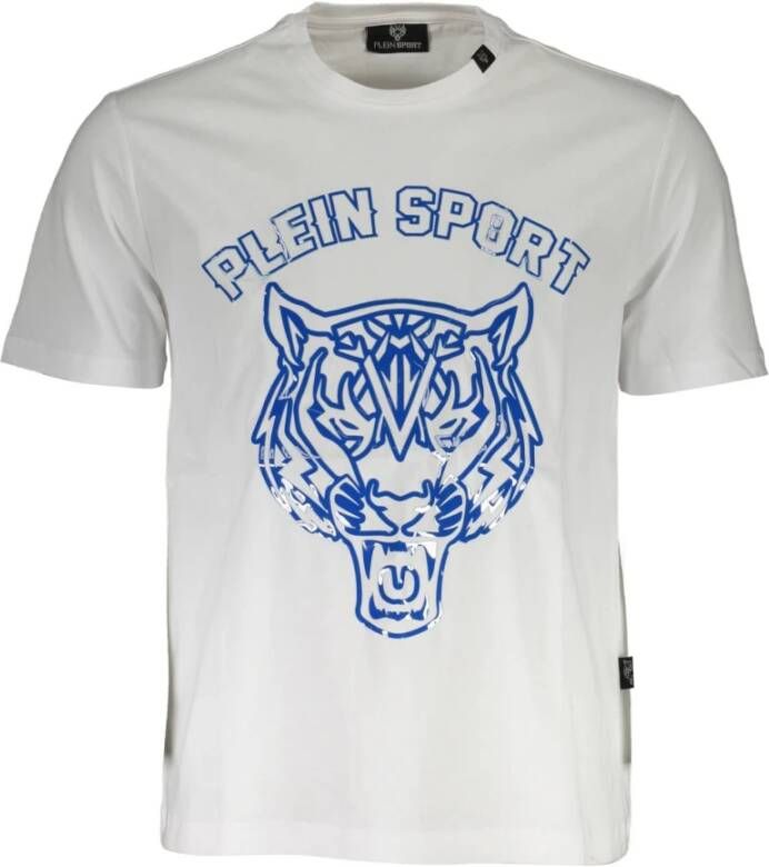 Plein Sport Wit Katoenen T-Shirt Korte Mouw Ronde Hals Print Logo White Heren