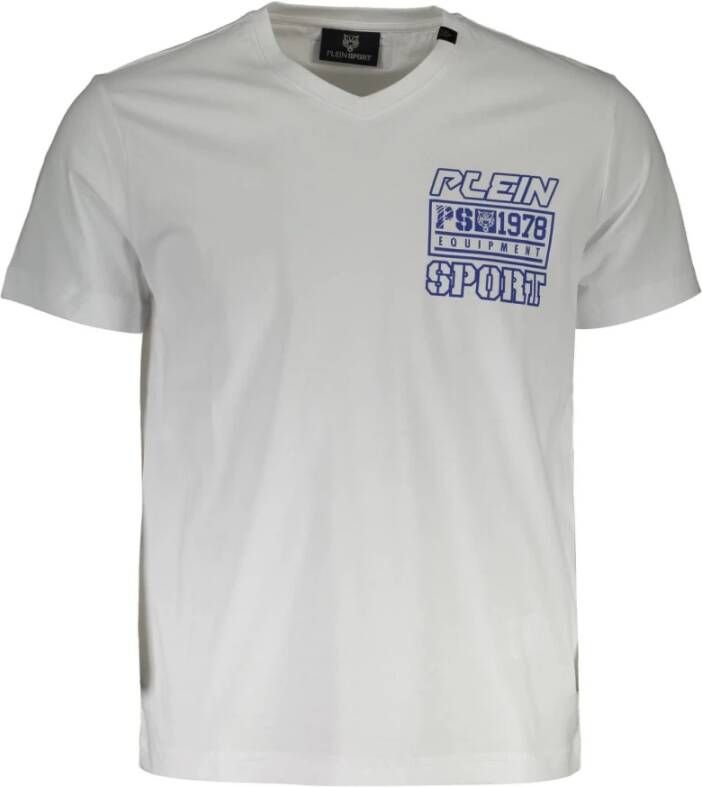 Plein Sport Wit Katoenen T-Shirt met Korte Mouwen en V-Hals White Heren