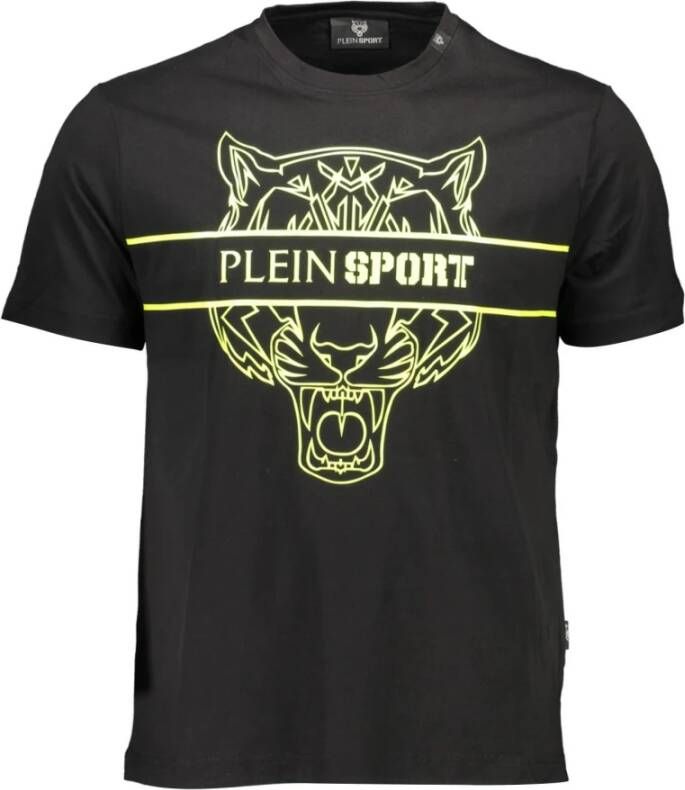 Plein Sport Zwart Katoenen T-Shirt Korte Mouw Ronde Hals Print Black Heren