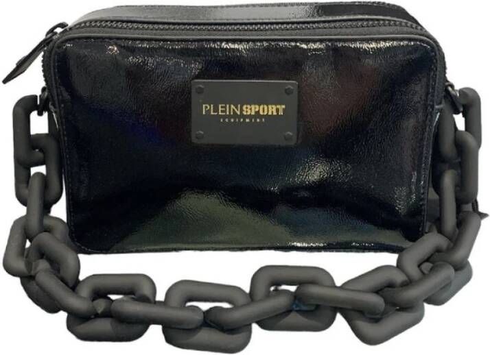 Plein Sport Zwarte Patent Logo Handtas Zwart Dames