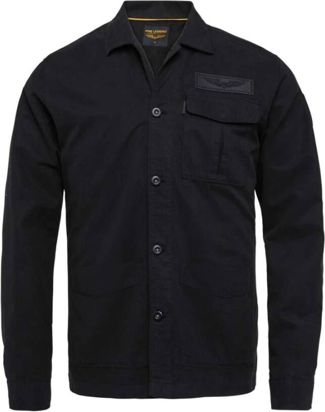 PME Legend Long sleeve shirt tencel ctn linen black Zwart Heren
