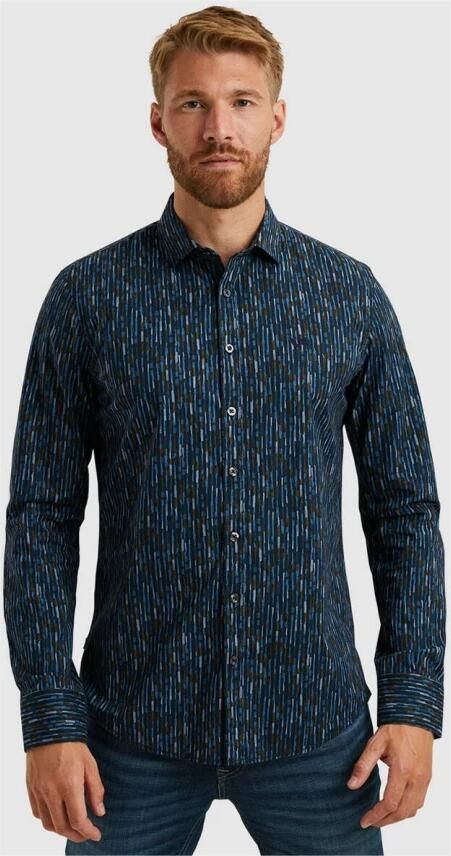 PME Legend Gedrukt lang mouw poplin overhemd Blue Heren