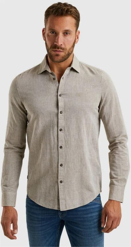 PME LEGEND Heren Overhemden Long Sleeve Shirt Cotton Linen 2 Tone Zand - Foto 6
