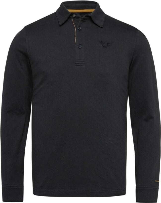 PME Legend Polo Jacquard Jersey Black met lange mouwen Zwart Heren