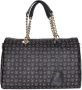 Pollini Logo Print PVC Schoudertas met leren afwerking en gouden ketting Black Dames - Thumbnail 1