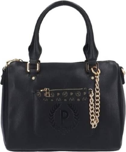 Pollini Elegante Zwarte Handtas met Afneembare Mini Pouch in Heritage Print Zwart Dames