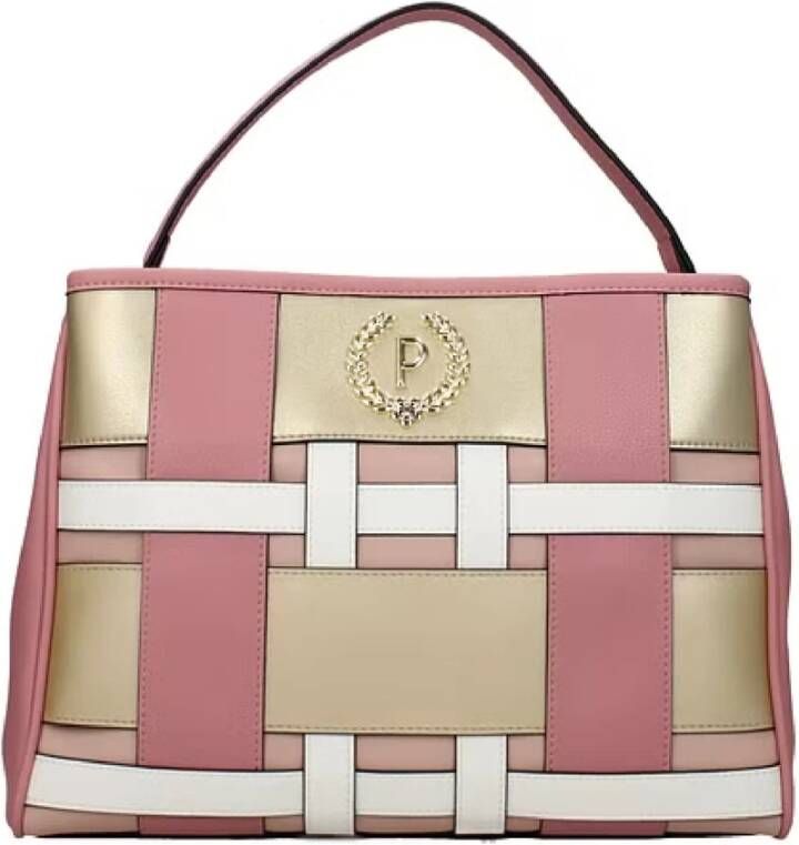 Pollini Geometrische Multikleurige Handtas met Gouden Metalen Logo Roze Dames