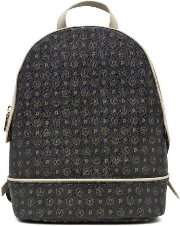 Pollini Heritage Print Zwarte Rugzak met Ivoor Inzetstukken Zwart Dames