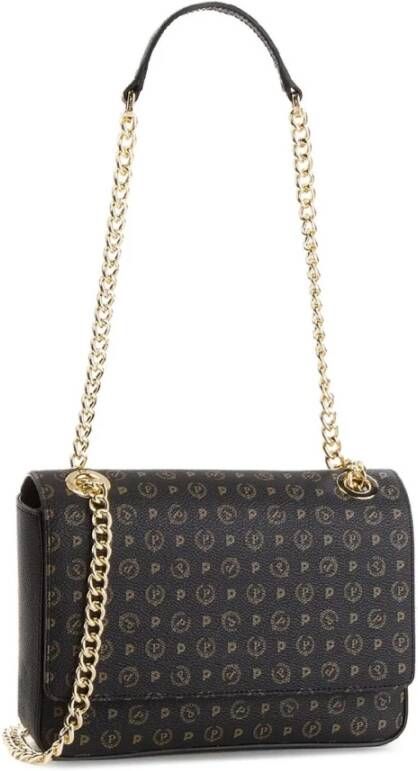 Pollini Heritage Zwarte Logo Schoudertas voor Vrouwen Zwart Dames