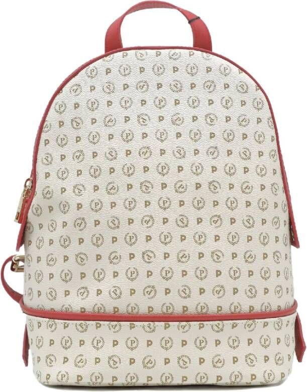 Pollini Ivoor Heritage Print Rugzak met Rode Inzetstukken White Dames