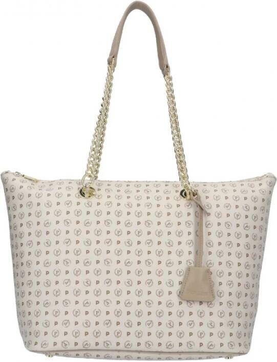 Pollini Ivoor Schoudertas met Heritage Print en Verwisselbare Handvatten White Dames