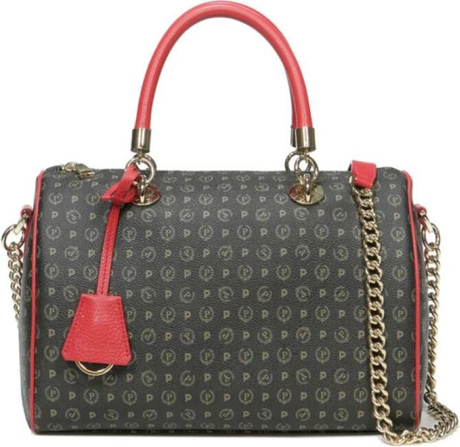 Pollini Heritage Print Zwarte Handtas met Verwisselbare Handvatten en Afneembare Kettingriem Black Dames