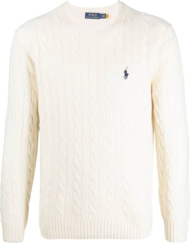 Polo Ralph Lauren Witte Cable-Knit Sweater met Logo Borduursel White