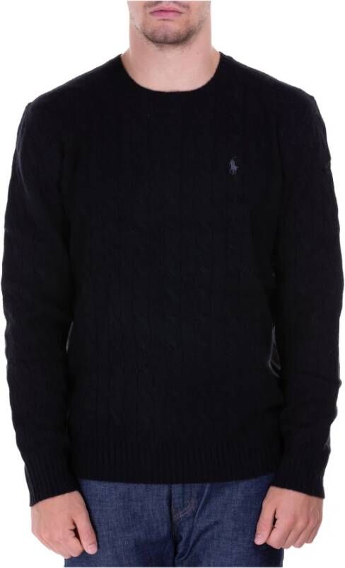 Polo Ralph Lauren Zwarte Cable Knit Crewneck Sweater met Pony Logo Zwart Heren