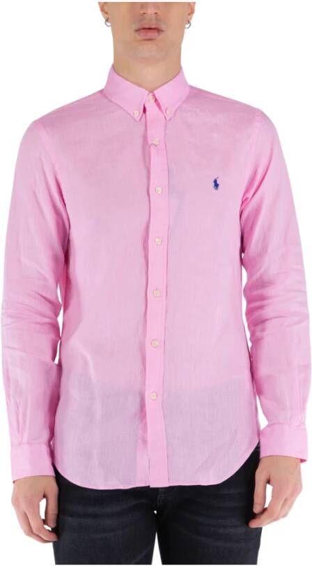 Polo Ralph Lauren Gestreept Roze Overhemd Poplin Stretch Katoen Pink Heren