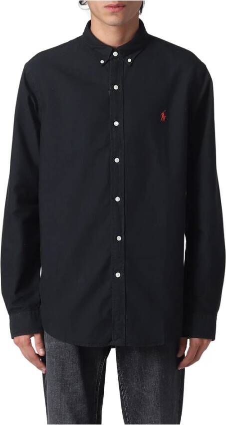 Ralph Lauren Zwarte Polo Shirt met Klassieke Kraag en Knoopsluiting Black Heren