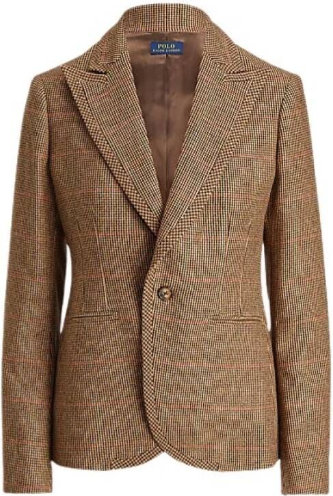 Polo Ralph Lauren Houndstooth-trim Plaid Tweed Blazer Bruin Dames