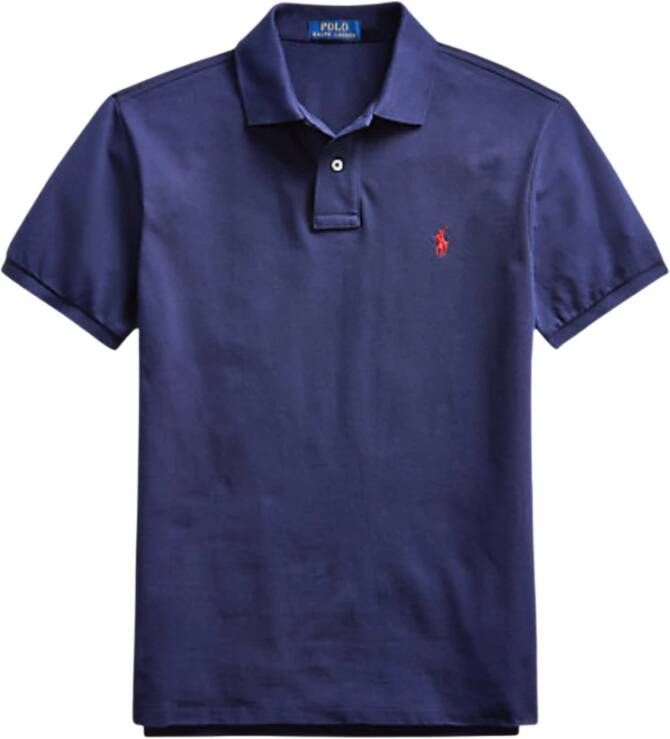 Ralph Lauren Klassieke Donkerblauwe Katoenen Polo met Rood Logo Borduurwerk Blauw Heren