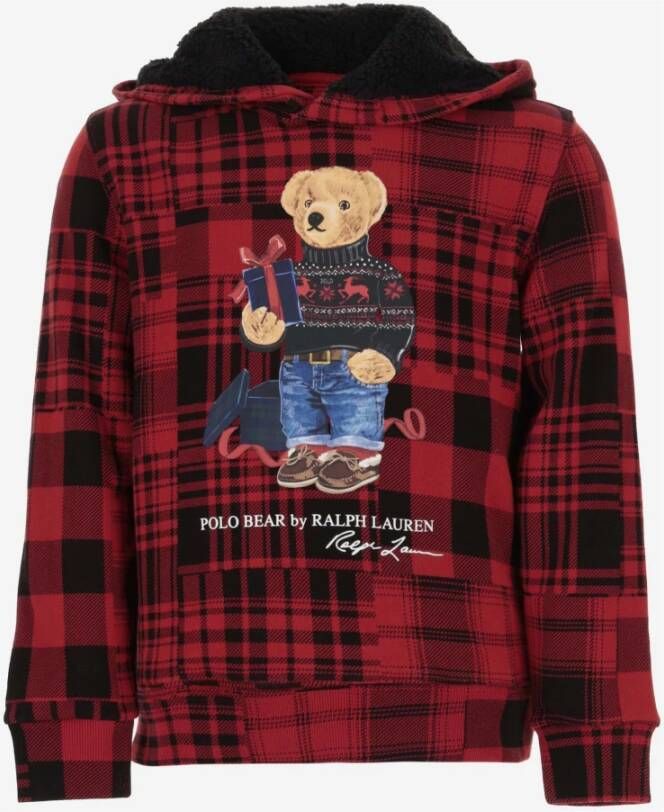 Polo Ralph Lauren Rode geruite hoodie met Polo Bear detail Rood Heren