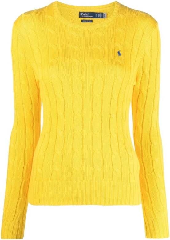 Polo Ralph Lauren Katoenen kabelgebreide trui met ronde hals Yellow Dames