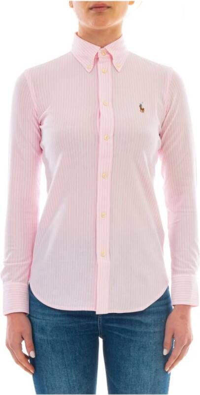 Polo Ralph Lauren Slim Fit Gestreept Oxford Polo Shirt Pink Dames