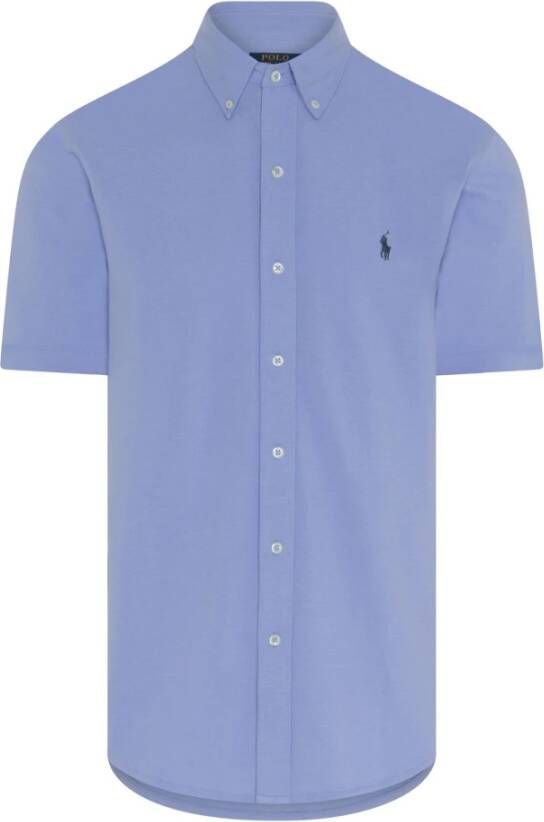 Polo Ralph Lauren casual overhemd korte mouw blauw effen Featherweight Mesh