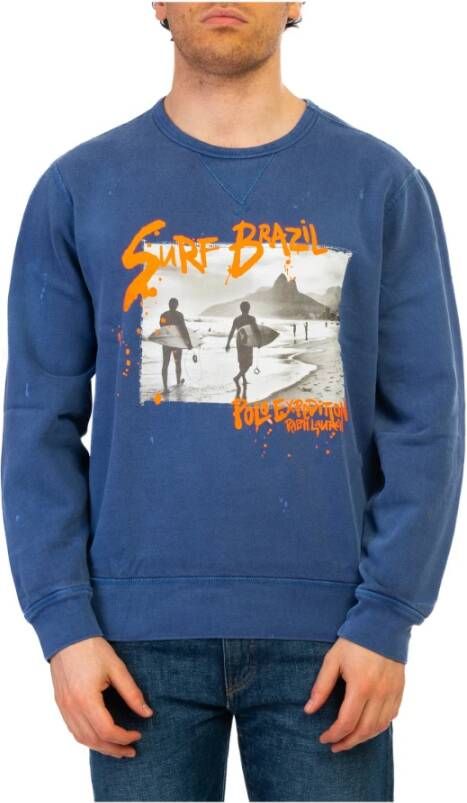 Polo Ralph Lauren Blauwe Delta Sweatshirt met Grafische Print Blue Heren