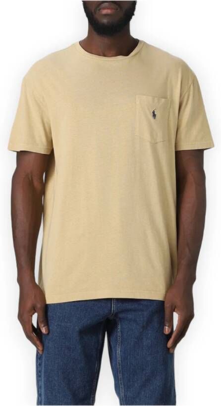 Polo Ralph Lauren Beige Katoenen T-shirt met Geborduurd Logo Green Heren