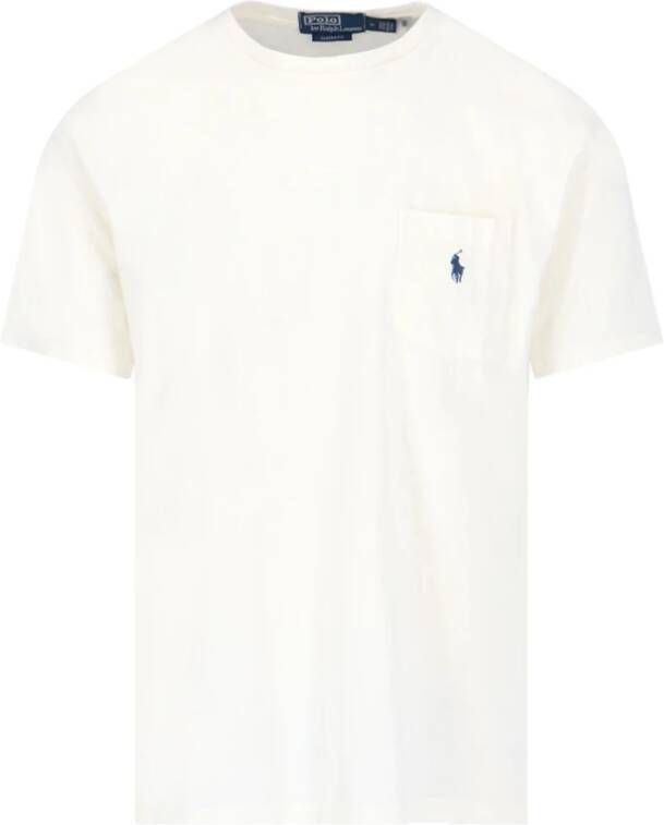 Polo Ralph Lauren Geborduurd Logo Ivoor Katoenen T-shirt White Heren