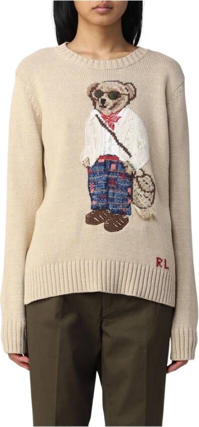 Polo Ralph Lauren Gebreide pullover met labelstitching model 'MADRAS BEAR'