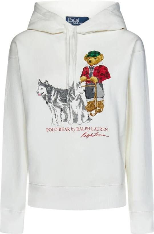 Polo Ralph Lauren Witte Sweaters met Capuchon en Bear Logo Print White Dames