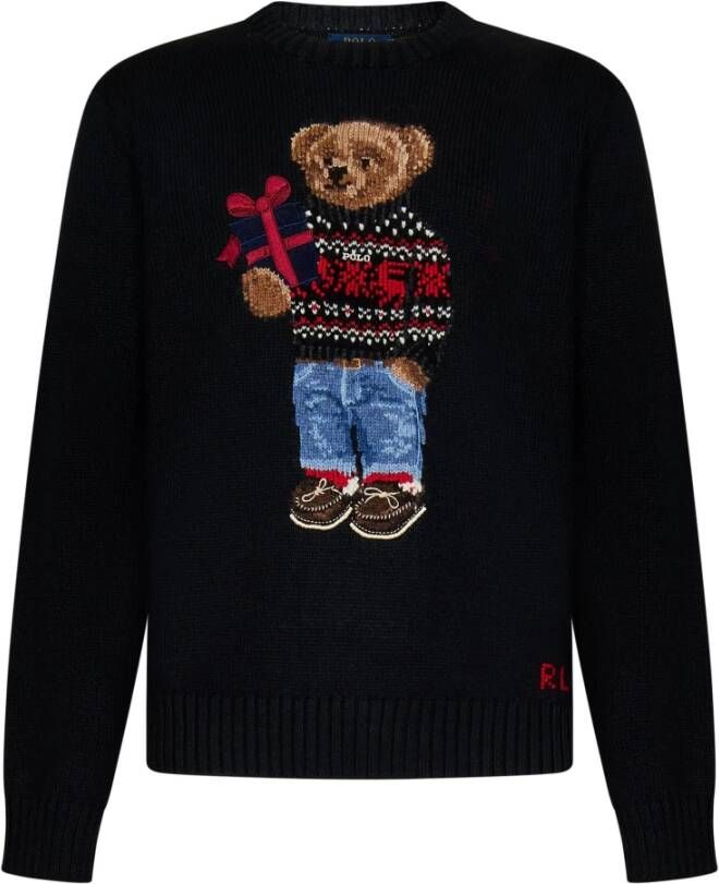 Ralph Lauren Zwarte gebreide crewneck sweater met Polo Bear Intarsia Zwart Heren