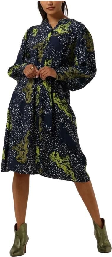 POM Amsterdam blousejurk met all over print en ceintuur donkerblauw - Foto 4