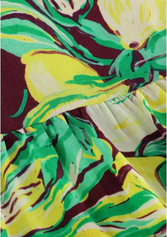POM Amsterdam maxi jurk met all over print met open rug groen geel