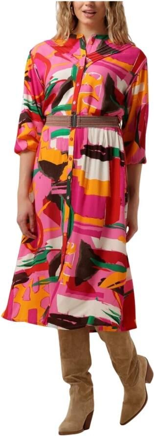 POM Amsterdam jurk met all over print en plooien roze oranje groen - Foto 3