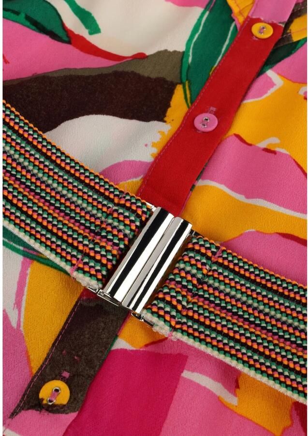 POM Amsterdam jurk met all over print en plooien roze oranje groen