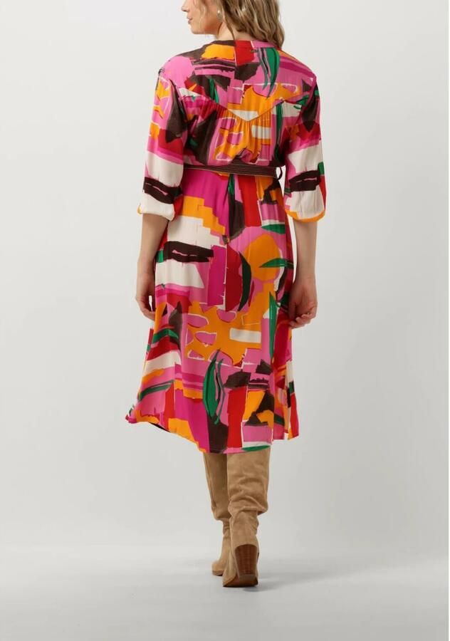 POM Amsterdam jurk met all over print en plooien roze oranje groen - Foto 2