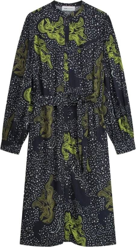 POM Amsterdam blousejurk met all over print en ceintuur donkerblauw - Foto 5