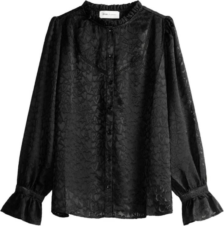 POM Amsterdam semi-transparante blouse met hartjes en ruches zwart