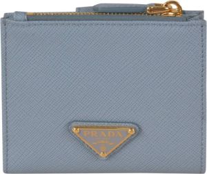 Prada Logo-Plaque Compact Wallet Blauw Dames