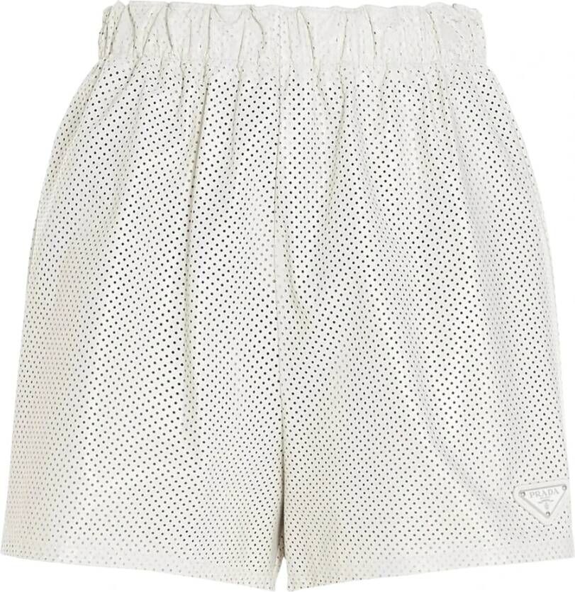 Prada Luxe Leren Shorts Wit Dames