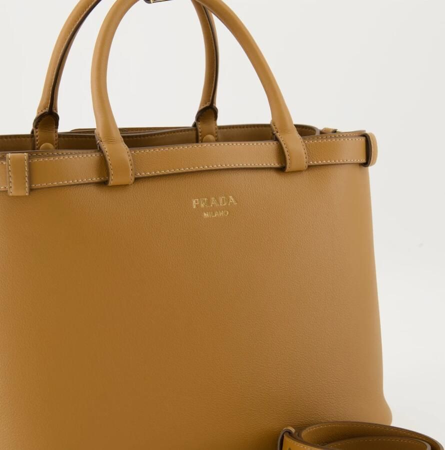 Prada Leren gesp handvat tas Vrouwen Brown Dames - Foto 3