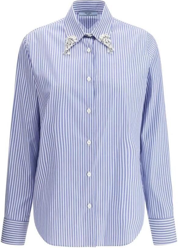 Prada Gestreept katoenen overhemd met juweeldetail Blue Dames - Foto 3