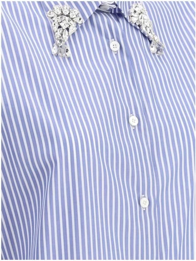 Prada Gestreept katoenen overhemd met juweeldetail Blue Dames