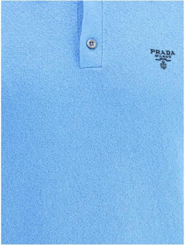 Prada Klassieke Gebreide Poloshirt Korte Mouwen Blue Heren