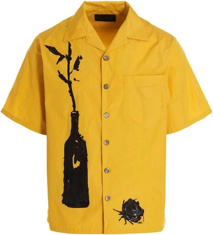 Prada Stijlvolle Bedrukte Katoenen Overhemd voor Heren Geel Heren