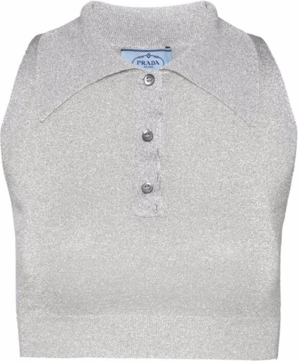 Prada Stijlvolle Metallized Cropped Top Grijs Dames