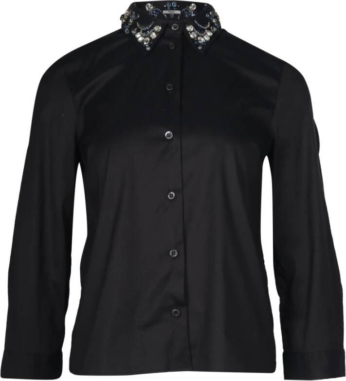Prada Vintage Prada Embellished Collar Shirt in Black Cotton Zwart Dames